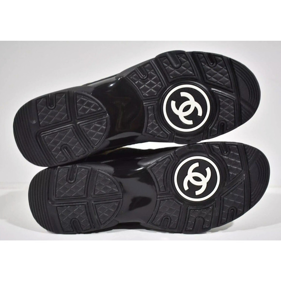 Chanel 22A Mens Black Beige Suede CC Logo Low Top Lace Up Trainer Sneaker 44 11 - Picture 9 of 9